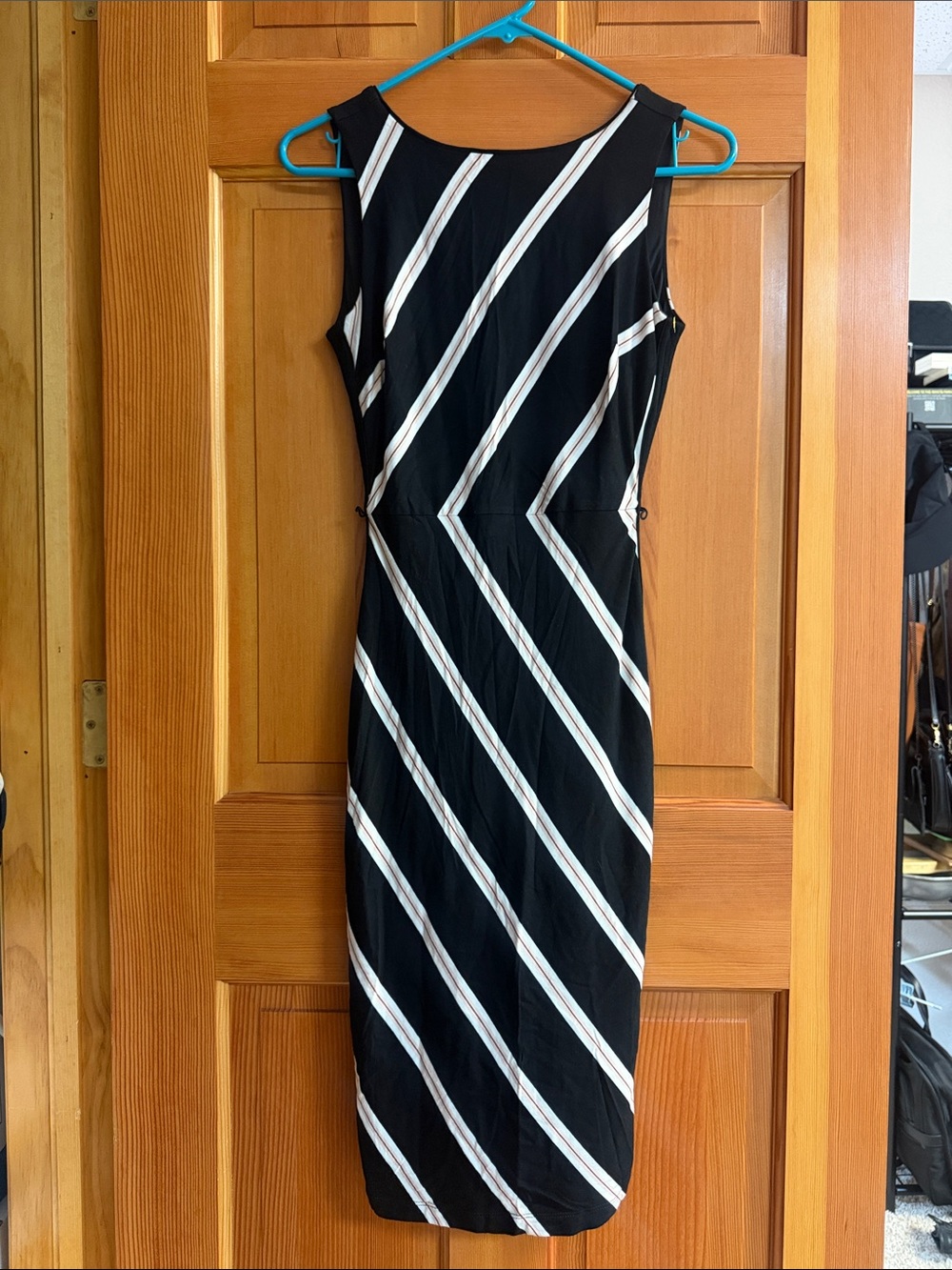 White House Black Market Black Midi Dress with White Diagonal Stripes